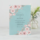 Aqua Blush Roze Ranunculus Eucalyptus Bruiloft Kaart (Staand voorkant)