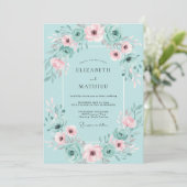 Aqua Blush Watercolor Bruiloft Kaart (Staand voorkant)