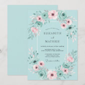 Aqua Blush Watercolor Bruiloft Kaart (Voorkant / Achterkant)
