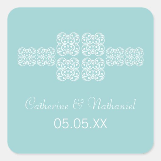 Aqua Bohemian Chic Wedding Stickers (Voorkant)