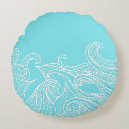 Aqua Boho Style Round Pillow Rond Kussen