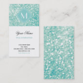 Aqua Bokeh Lights Glitter Sparkles en Monogram Visitekaartje (Voorkant / Achterkant)