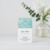 Aqua Bokeh Lights Glitter Sparkles en Monogram Visitekaartje (Staand voorkant)