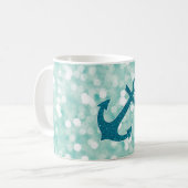 Aqua Bokeh Nautical Glitter Anchor Koffiemok (Voorkant links)