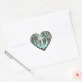 Aqua Bokeh Nautical Glitter Anchor on Wood Hart Sticker (Envelop)