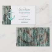 Aqua Bokeh Nautical Glitter Anchor on Wood Visitekaartje (Voorkant / Achterkant)