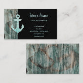Aqua Bokeh Nautical Glitter Anchor on Wood Visitekaartje (Voorkant / Achterkant)
