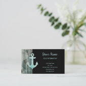 Aqua Bokeh Nautical Glitter Anchor on Wood Visitekaartje (Staand voorkant)