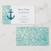 Aqua Bokeh Nautical Glitter Anchor Visitekaartje (Voorkant / Achterkant)