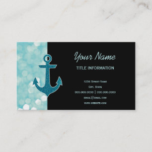 Aqua Bokeh Nautical Glitter Anchor Visitekaartje