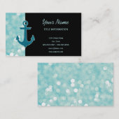 Aqua Bokeh Nautical Glitter Anchor Visitekaartje (Voorkant / Achterkant)