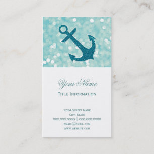 Aqua Bokeh Nautical Glitter Anchor Visitekaartje