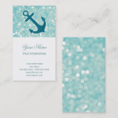 Aqua Bokeh Nautical Glitter Anchor Visitekaartje (Voorkant / Achterkant)