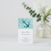 Aqua Bokeh Nautical Glitter Anchor Visitekaartje (Staand voorkant)