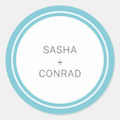 Aqua Bold Border Moderne bruiloft Ronde Sticker (Voorkant)