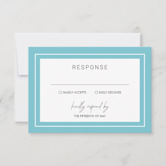 Aqua Bold Border Moderne bruiloft RSVP Kaartje (Voorkant)
