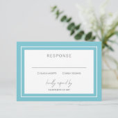 Aqua Bold Border Moderne bruiloft RSVP Kaartje (Staand voorkant)