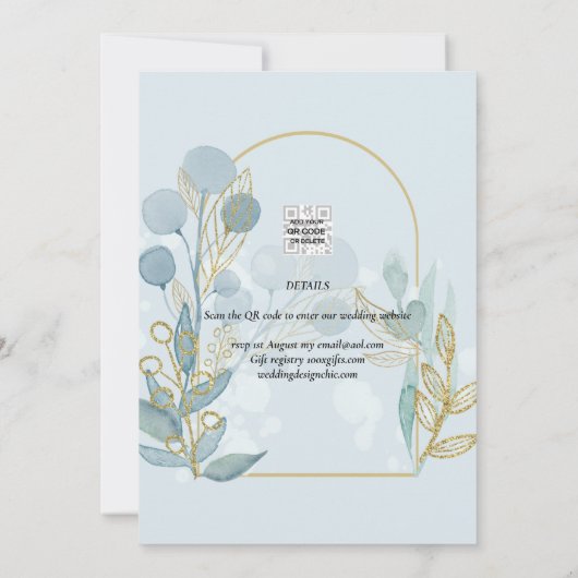 Aqua Bord Blauw Bladeren Bruiloft SAVE THE DATE Cu (Achterkant)