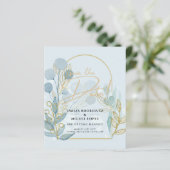 Aqua Bord Blauw Bladeren Bruiloft SAVE THE DATE Cu (Staand voorkant)