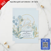 Aqua Bord Blauw Bladeren Bruiloft SAVE THE DATE Cu