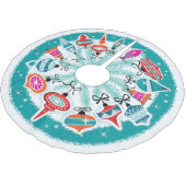 Aqua Border Retro Ornamenten Kerstboom Rok (Gekanteld)
