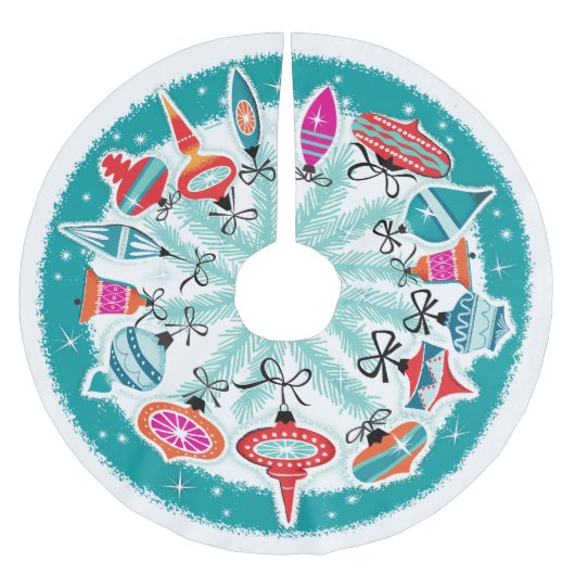 Aqua Border Retro Ornamenten Kerstboom Rok (Voorkant)