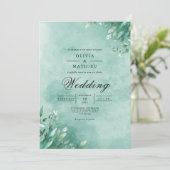 Aqua Botanical Leaf Elegance Wedding Kaart (Staand voorkant)