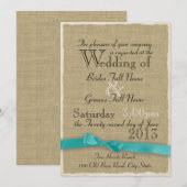 Aqua Bow en Burlap Wedding Lite Kaart (Voorkant / Achterkant)
