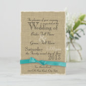 Aqua Bow en Burlap Wedding Lite Kaart (Staand voorkant)