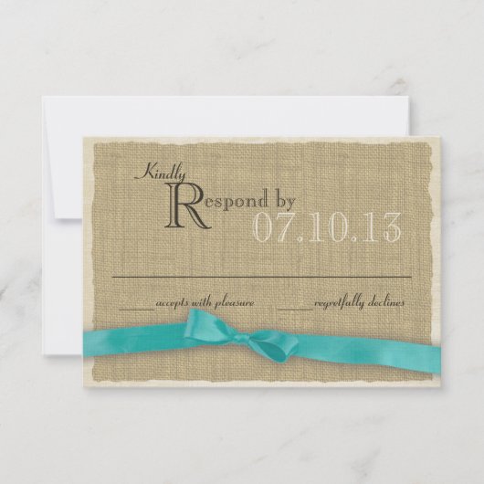 Aqua Bow en Burlap Wedding Reactie RSVP Kaartje (Voorkant)