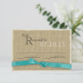 Aqua Bow en Burlap Wedding Reactie RSVP Kaartje (Staand voorkant)