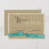 Aqua Bow en Burlap Wedding Reactie RSVP Kaartje (Voorkant / Achterkant)