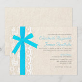 Aqua Bow & Lace Wedding Invitations Kaart (Voorkant / Achterkant)