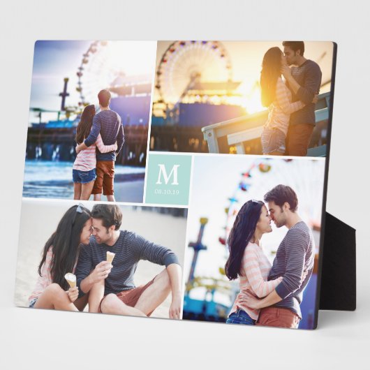 Aqua Box Timeless Monogram Weddenschap Foto Easel Fotoplaat (Zijkant)