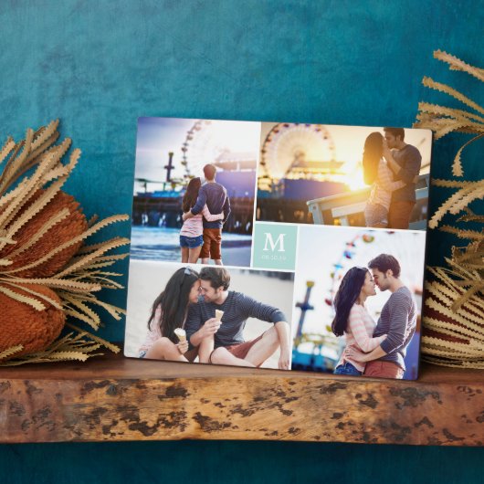 Aqua Box Timeless Monogram Weddenschap Foto Easel Fotoplaat (Zijkant)