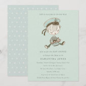 Aqua Boy Little Sailor Nautical Baby shower Invite Bedankkaart (Voorkant / Achterkant)
