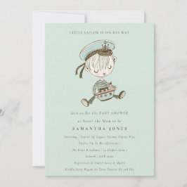 Aqua Boy Little Sailor Nautical Baby shower Invite Bedankkaart