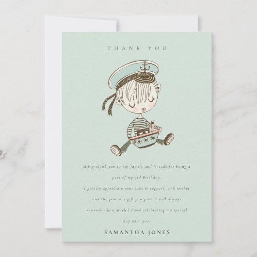 Aqua Boys Kleine Zeiler Nautische Verjaardag Elke  Bedankkaart (Voorkant)