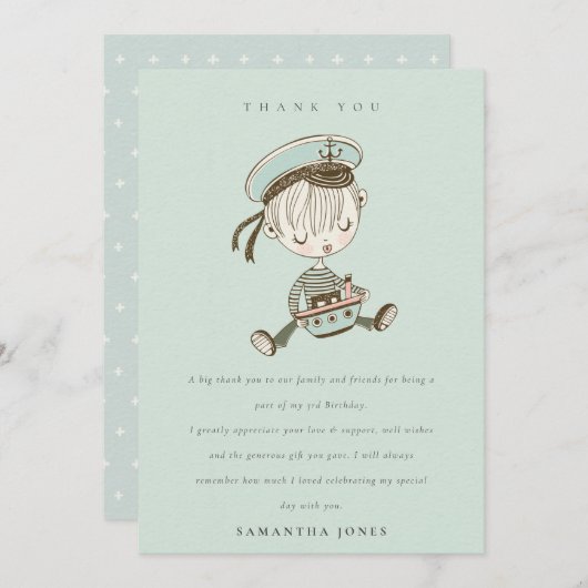 Aqua Boys Kleine Zeiler Nautische Verjaardag Elke  Bedankkaart (Voorkant / Achterkant)