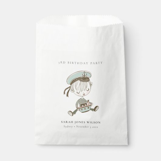 Aqua Boys Little Sailor Nautical Any Age Birthday Bedankzakje (Voorkant)