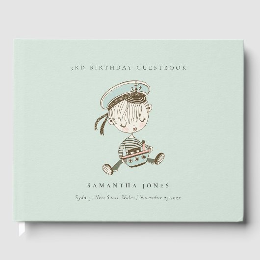 Aqua Boys Little Sailor Nautical Any Age Birthday Gastenboek (Voorkant)