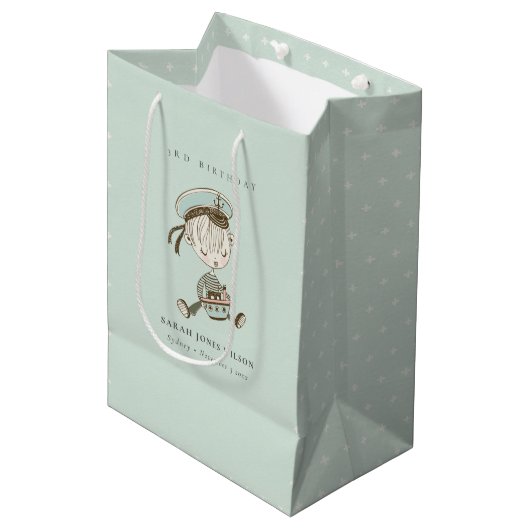 Aqua Boys Little Sailor Nautical Any Age Birthday Medium Cadeauzakje (Voorkant Gekanteld)