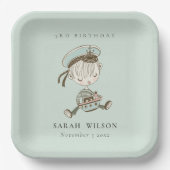 Aqua Boys Little Sailor Nautical Any Age Birthday Papieren Bordje (Voorkant)