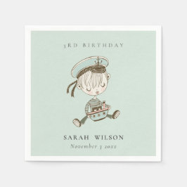 Aqua Boys Little Sailor Nautical Any Age Birthday Servet