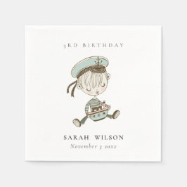 Aqua Boys Little Sailor Nautical Any Age Birthday Servet