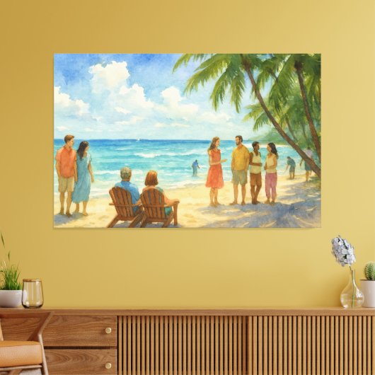 Aqua Breeze Beach Day Watercolor Canvas Afdruk (Insitu (Woonkamer))