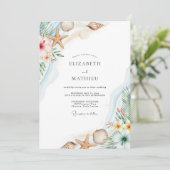 Aqua Breezy Kustbruiloft Kaart (Staand voorkant)
