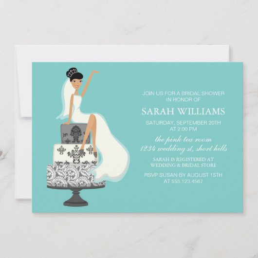 Aqua Bride over bruiloft Cake Kaart (Voorkant)