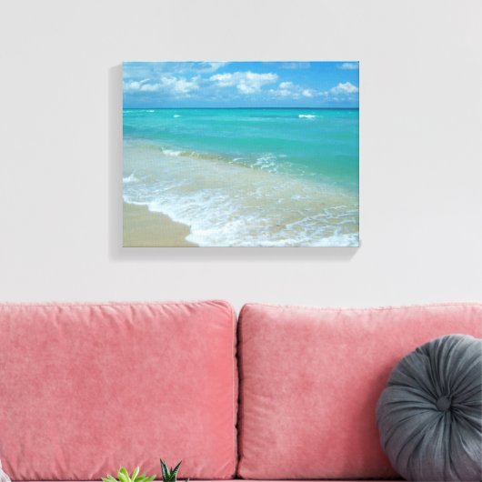 Aqua Bright Blue Beach Waves Canvas Afdruk (Insitu (Woonkamer))