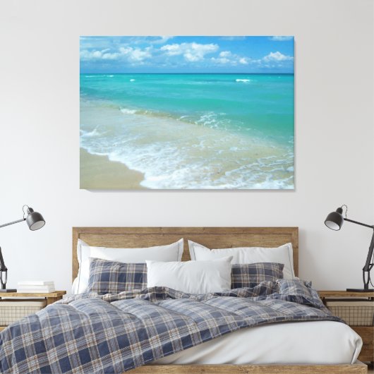 Aqua Bright Blue Beach Waves Canvas Afdruk (Insitu (Slaapkamer))